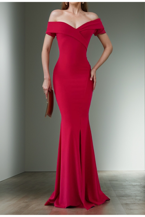 Kadın Dalgıç Kumaş Kayık Yaka Ve Dekolte Detaylı Elbise