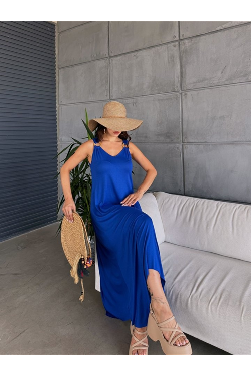 Kadın çan Dokuma Kumaş V Yaka Asimetrik Kesim Elbise