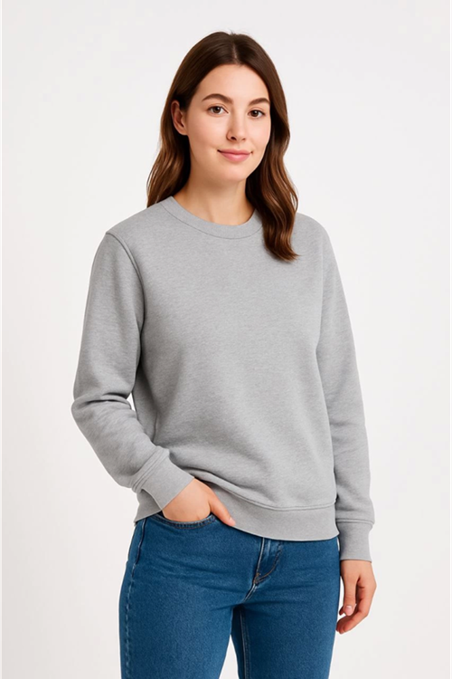 Üç İplik Düz Bisiklet Yaka SweatShirt - Gri