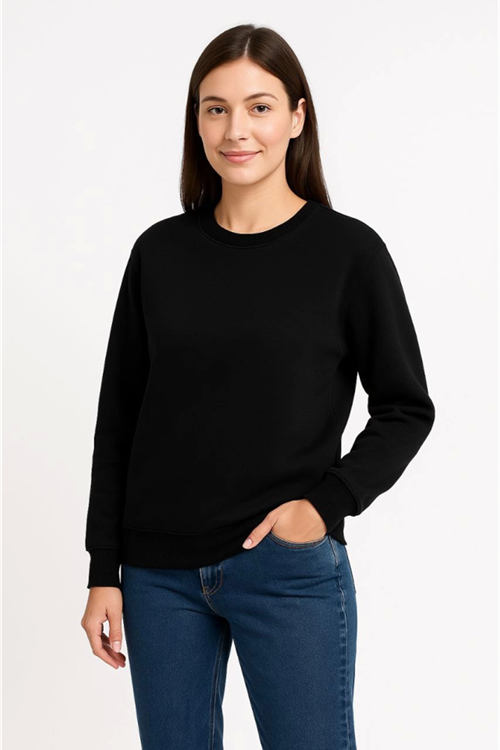 Üç İplik Düz Bisiklet Yaka SweatShirt  - Siyah