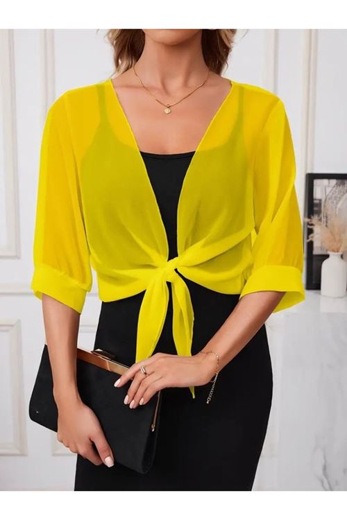 Kadın Truvakar Kollu önden Bağlamalı Kısa şifon Bolero Ceket