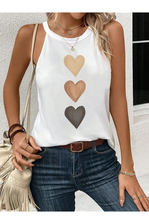 Kadın Omuzlardan Açık Boyundan Askılı Kalp Baskılı Viskon Bluz