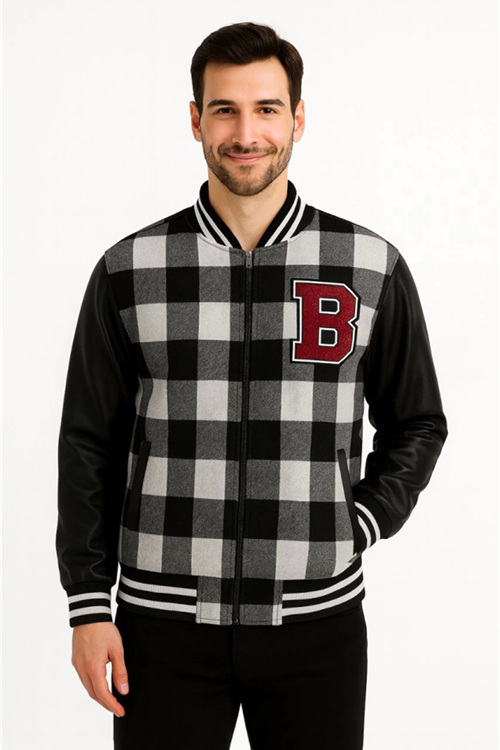 Kolları Suni Deri Içi Astarlı Oduncu Kolej Içi Ceket - Gri