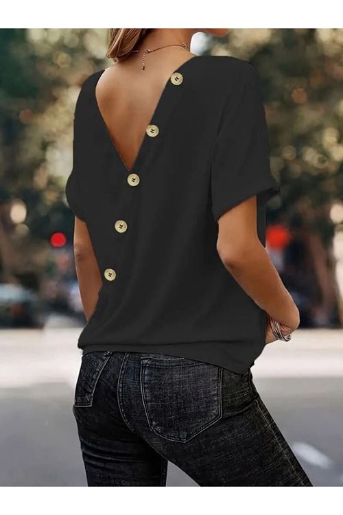 Kadın Sırt Ve Düğme Detaylı Sandy Kumaş Bluz