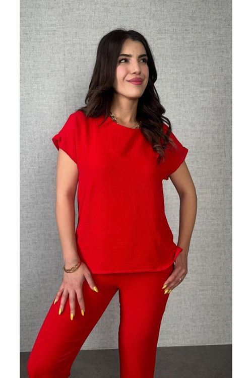 Kadın Kısa Kollu Yuvarlak Yaka Aerobin Bluz Ve Pantolon Ikili Takım