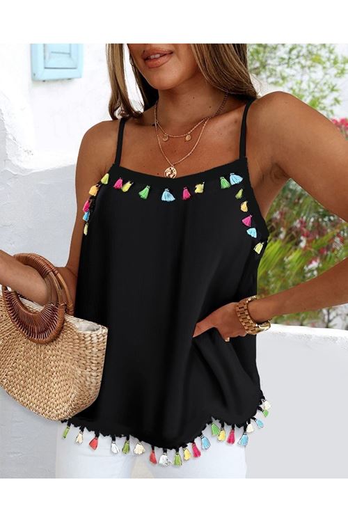 Kadın Ip Askılı Püskül Detaylı Sandy Bluz