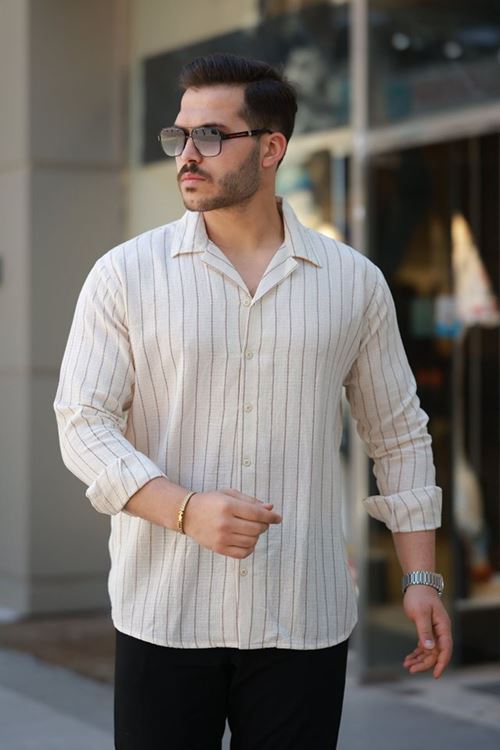 Erkek çizgili Keten Gömlek