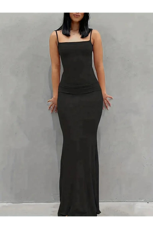 Kadın Kolsuz Askılı Bodycon Uzun Viskon Elbise