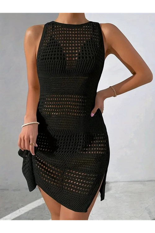 Kadın Askılı Derin Sırt Dekolteli Ajurlu Triko Pareo