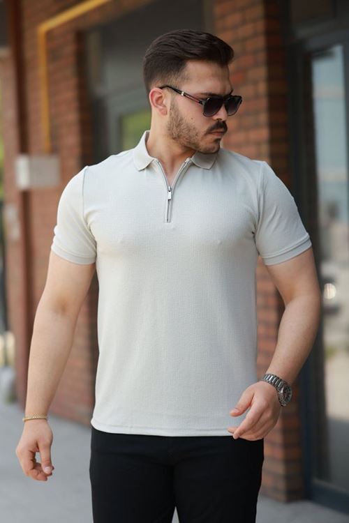 Erkek Fermuarlı Yaka Kısa Kollu Tişört