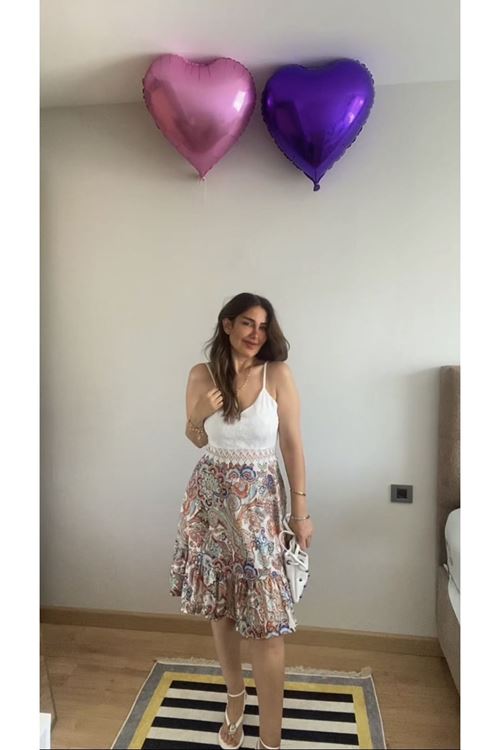 Kadın Askılı V Yakalı üst Dantel Alt Süprem Mini Elbise