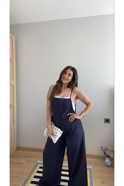 Kadın Askılı Yandan Fermuarlı Geniş Paçalı Valencia Tulum