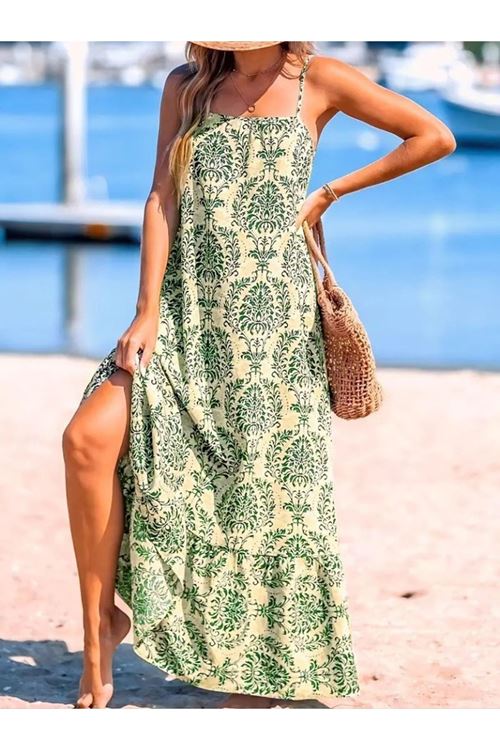 Kadın Ip Askılı Desenli Fırfırlı Süprem Elbise