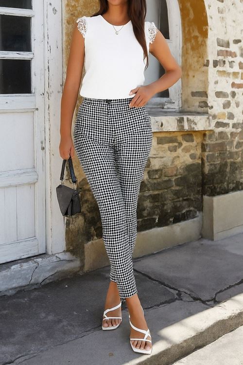 Kadın Yüksek Bel Desenli Dalgıç Pantolon