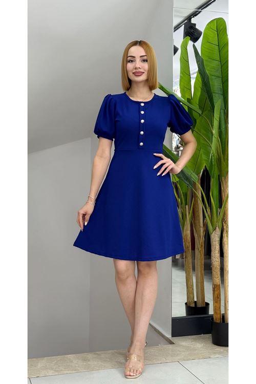 Kadın Kısa Kollu Bisiklet Yaka önden Düğmeli Ithal Krep Elbise