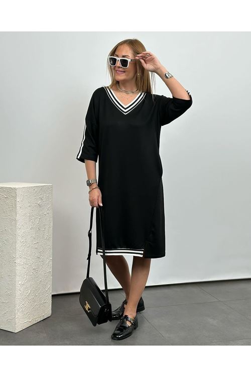 Kadın Siyah Diz Üstü Ribanalı Elbise