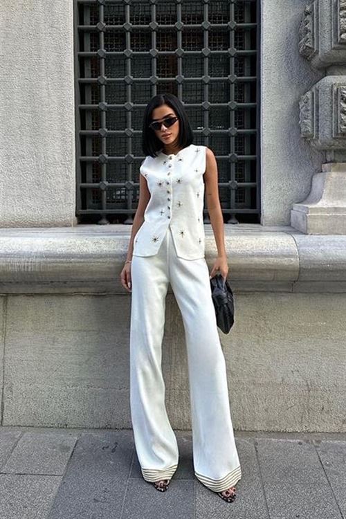 Paulo Gold Düğmeli Yelek Pantolon Takım 9976