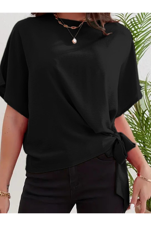 Kadın Kısa Kollu Bisiklet Yaka Yandan Bağlamalı Aerobin Bluz