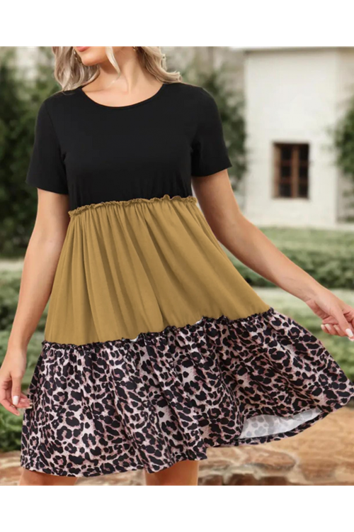 Kadın Leopar Detay üç Parça Viskon Elbise