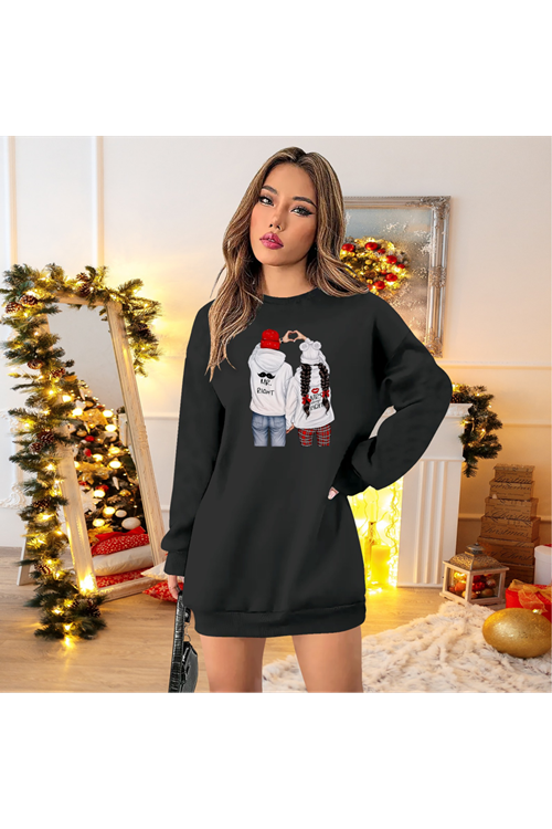 Kadın Uzun Kollu Bisiklet Yaka Desenli Viskon Iki Iplik Elbise