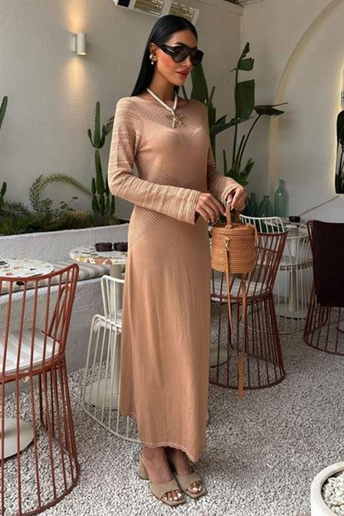 Ajur Detaylı Bisiklet Yaka Triko Elbise 2861