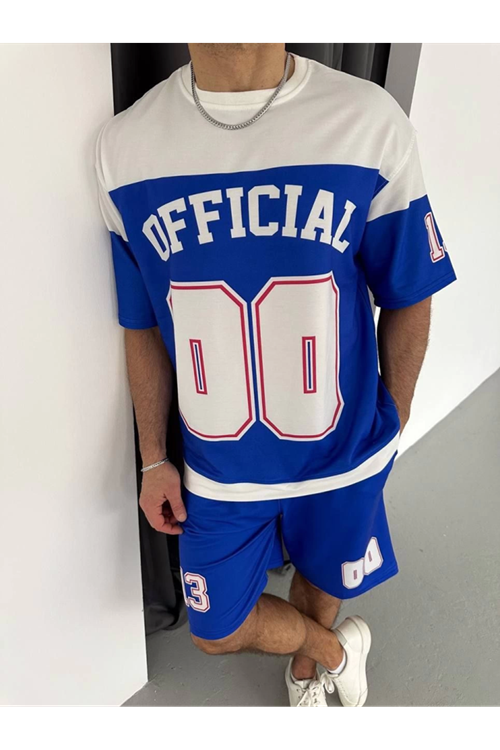 Dijital 00 Baskılı Şortlu Takım - Mavi