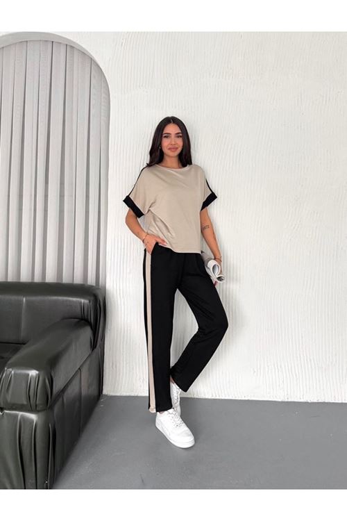 Kadın Modal Dokulu Kumaş Yanı şeritli Takım