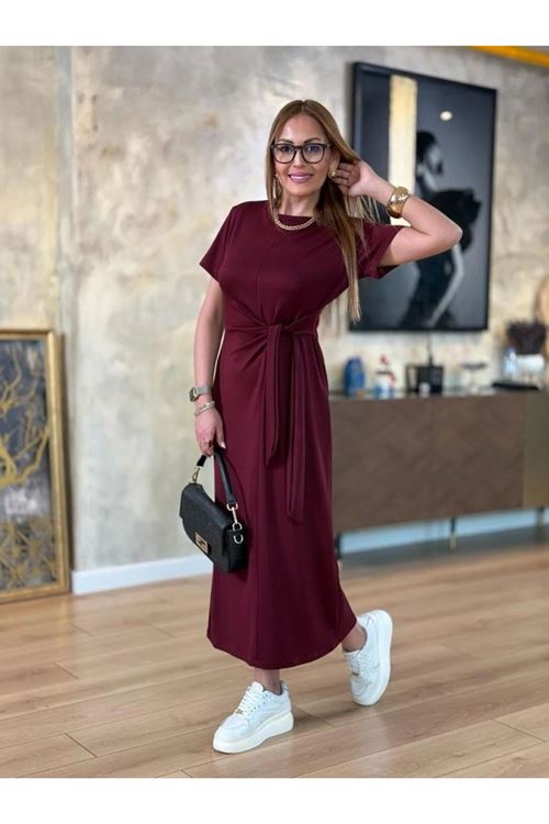 Kadın Kısa Kollu Bisiklet Yaka Yandan Bağlamalı Viskon Iki Iplik Elbise