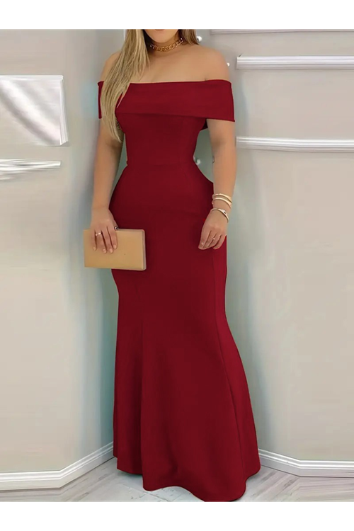 Kadın Kısa Kollu Madonna Yaka Belden Oturtmalı Uzun Ithal Krep Elbise