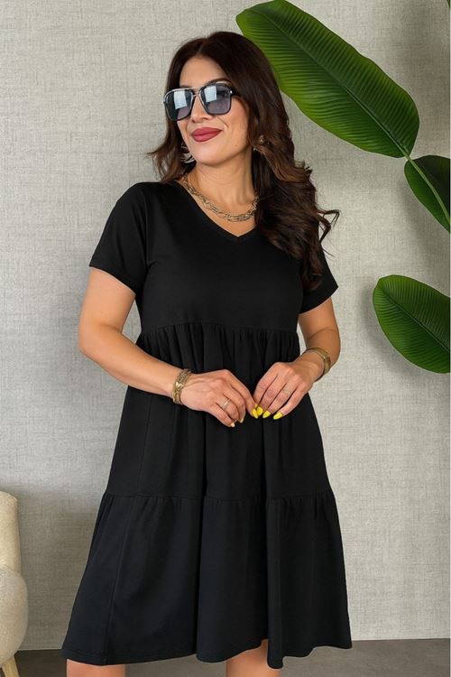 Kadın Kısa Kollu V Yakalı Viskon Elbise