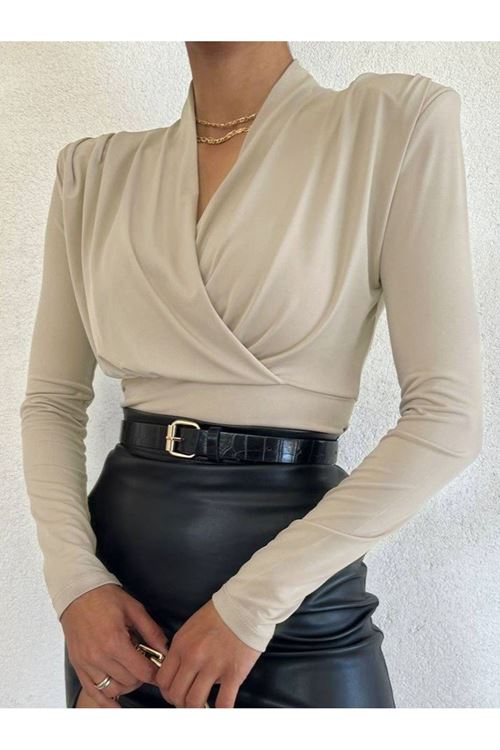 Vatkalı Kruvaze Model Sandy Bluz-Bej