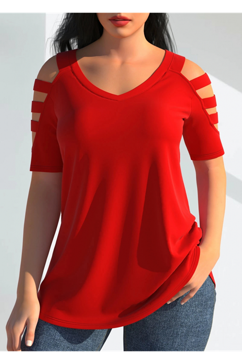 Kadın Kısa Kollu Kollar şerit Detay V Yaka Viskon Bluz