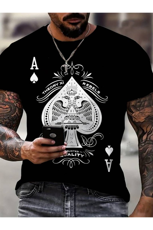 Erkekkısa Kollu Yuvarlak Yaka Desenli Viskon T-shirt