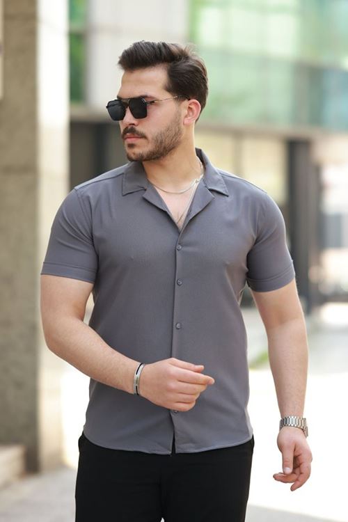 Erkek Apaj Yaka Kısa Kollu Gömlek