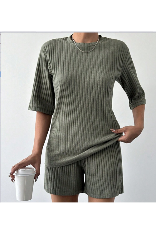 Kadın Kısa Kollu Bisiklet Yaka Kaşkorse Bluz şort Ikili Takım