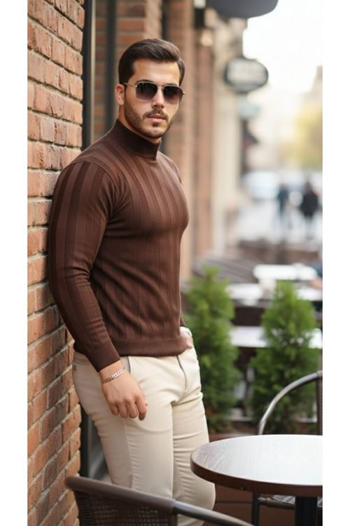 Erkek Yarım Balıkçı Yaka Kabartma Desenli Triko