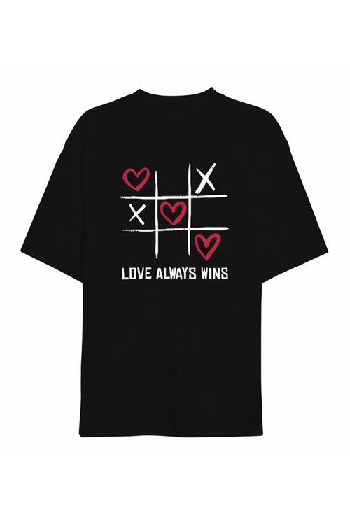 Sevgililer Günü İçin Özel Tasarım Love Always Wıns Baskılı T-shirt - Siyah