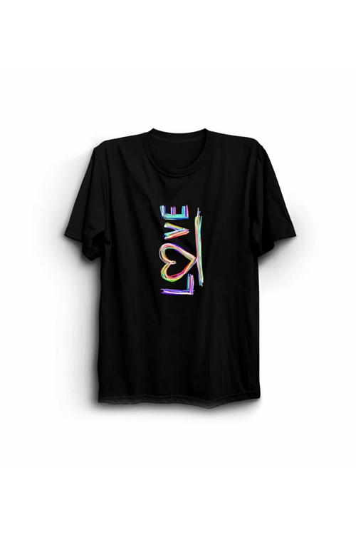 Sevgililer Günü İçin Özel Tasarım Love Baskılı T-shirt - Siyah