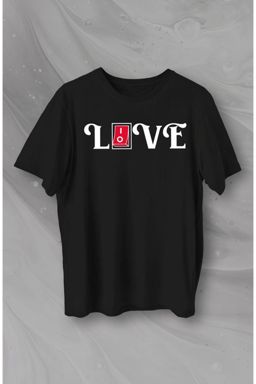 Sevgililer Günü İçin Özel Tasarım Love Baskılı T-shirt - Siyah