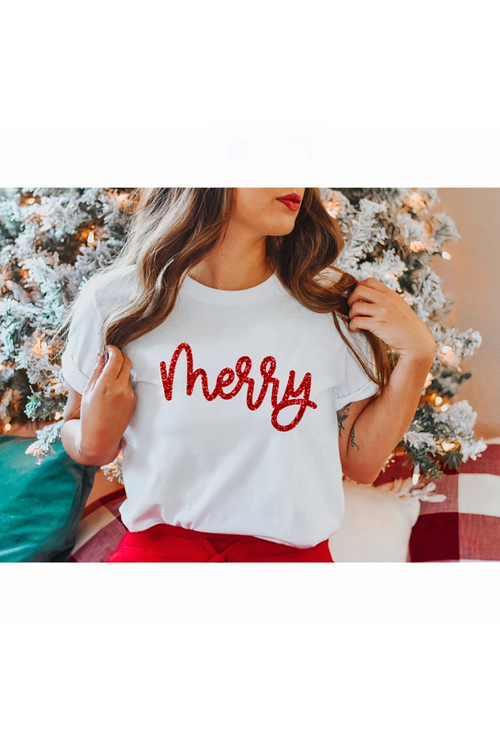 Merry Baskılı T-shirt - Beyaz