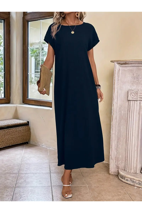 Kadın Uzun Kollu Yakası Açık Viskon Elbise