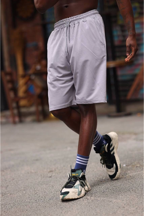 Erkek İki İplik Cepli Şort - Gri