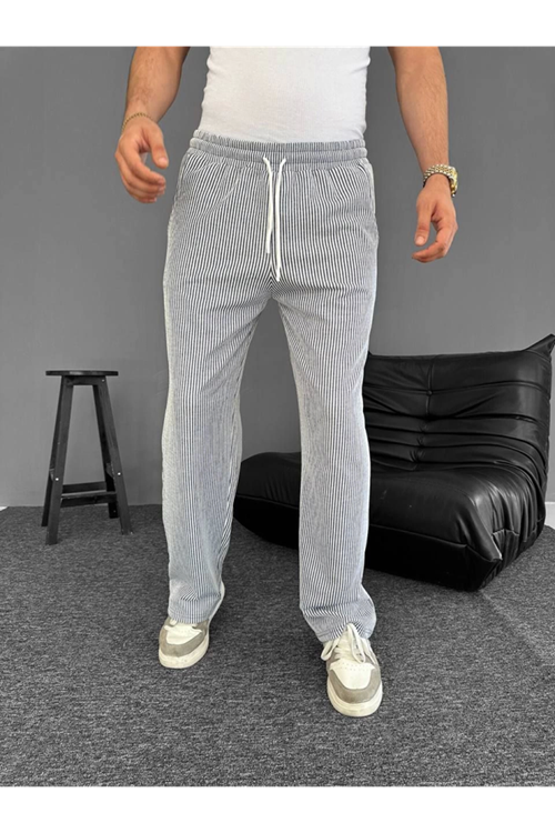 Su Yolu Çizgili Cepli Pantalon - Gri