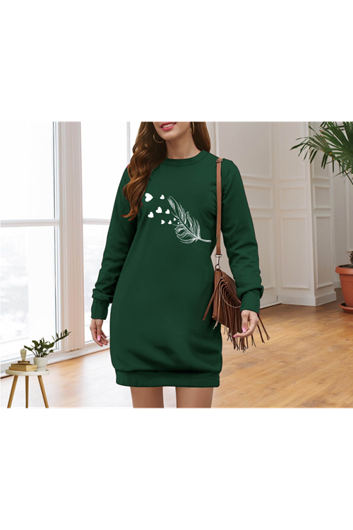 Kadın Uzun Kollu Bisiklet Yaka Desenli Viskon Iki Iplik Elbise