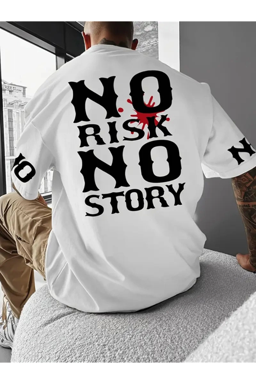 Baskılı Oversize Bisiklet Yaka T-shirt - Beyaz