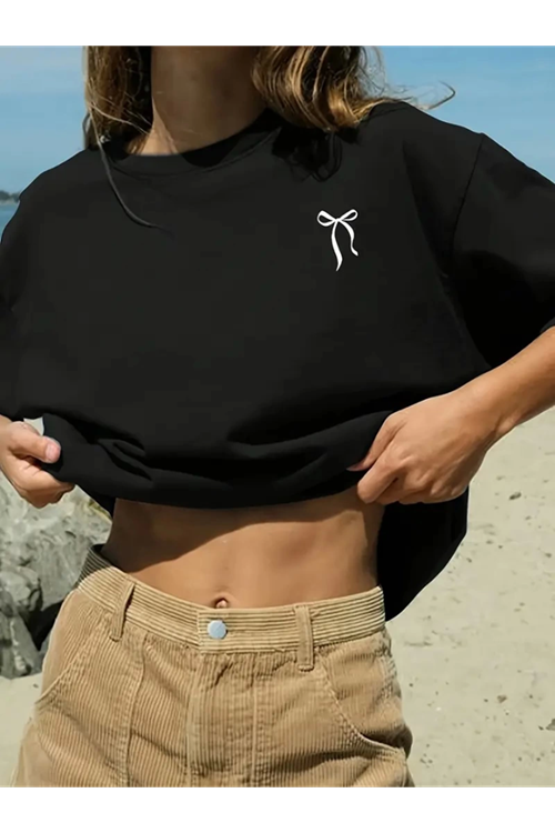 Fiyonk Baskılı Siyah Oversize Unisex T-shirt- Siyah