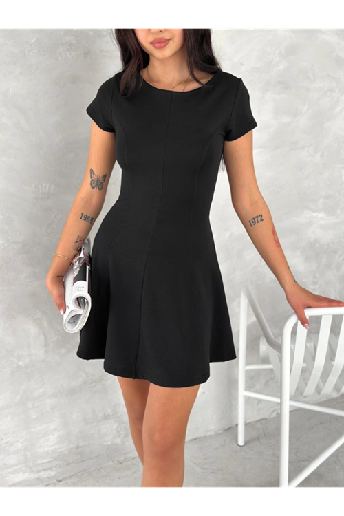 Kısa Kollu Mini Elbise - Siyah