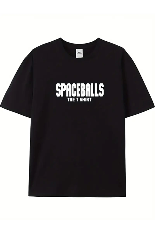 Baskılı Oversize Bisiklet Yaka T-shirt - Siyah