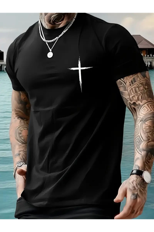 Baskılı Oversize Bisiklet Yaka T-shirt - Siyah