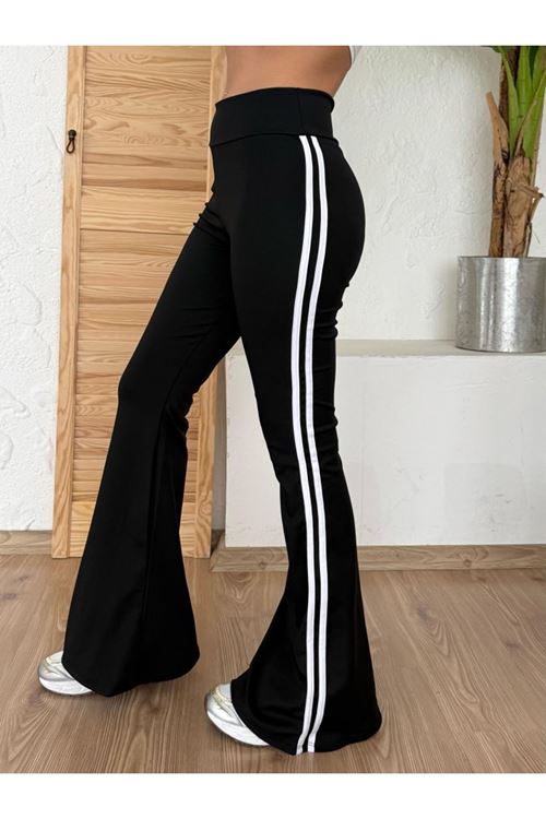 Kadın Yüksek Bel şerit Detaylı Ispanyol Paçalı Dalgıç Pantolon